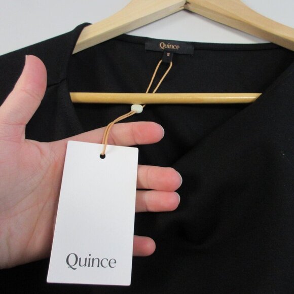Quince Ultra Stretch Ponte Cap Sleeve Dress S Black Rayon Mini Career Office 414 - Picture 6 of 13